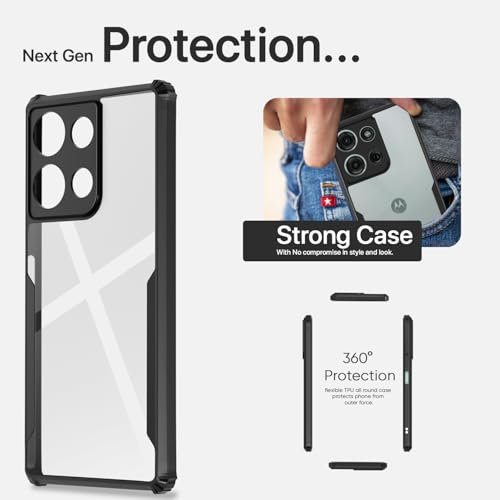Image of Pikkme Crystal Clear Transparent Back Cover | Ultra Hyrbid | Full Camera Protection | Raised Edge | Bumper Case for Moto G75 5G (Black)
