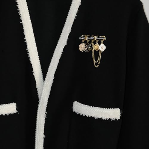 Image of Gold Vintage Fashion Number 5 Camellia Four Leaf Clover Pearl Rhinestone Pendant Brooch Pins Brooches for Women Wedding /Banquet Jewelry