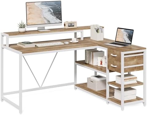 Jaoun Home Offce Computer Desk Corner Desk Wth 3 Drawers And 2 - View #9