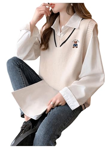 SweatyRocks Women's V Neck Vest Ribbed Knit Sleeveless Casual Loose Pullover Sweater Tops3