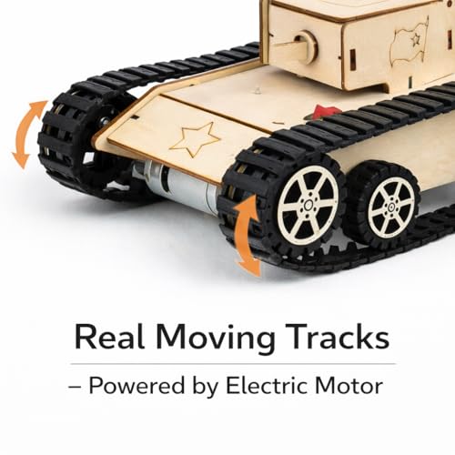 Image of Electric Army Tank DIY Wooden Model Kit - Motorized Educational STEM Toy with Tracks - Creative Building Toy for Kids & Teens (Electric Army Tank)