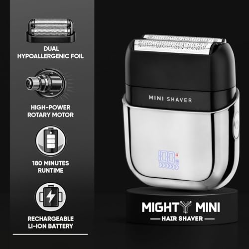 Image of Vega Professional Mighty Mini Foil Hair Shaver for Men, Portable Mini Electric Shaver with Triple Floating Bladees, Hair & Beard Shaver Trimmer for Men, 180 Min Runtime, Type-C Charging, VPVFS-02
