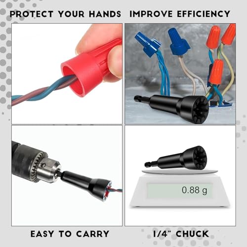 Image of Wire Twister Tool, Twist Wire Connector Socket, Driver with 1 /4 inch Chuck for electricians(4 Pack-black)