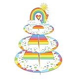 3 Tier Rainbow Cupcake Stand, DIY Cupcake Stand Tower Round Dessert Tray for Birthday, Wedding and Special Event Decorations Cardboard Cake Tower