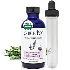PURA D’OR Organic Rosemary Essential Oil, 4oz, Therapeutic Grade, for Hair, Body, Skin, Aromatherapy, Relaxation, Massage, Mood, Relief, Home, DIY Soap