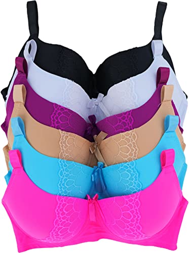 Image of ToBeInStyle Women's Pack of 6 Padded Assorted Styles Supportive Bras Cup Size - A to DDD