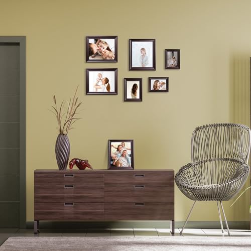 Image of iRahmen 5x7 Picture Frame Set of 4, Dark Brown Rustic Retro Photo Frame with Real Glass, 5 x 7 Frames for Wall Mount and Tabletop Display