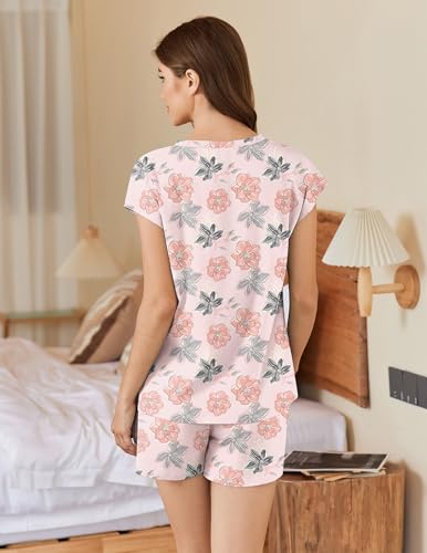 Image of Ekouaer Cotton Pajamas for Women Set 2 Piece Cap Sleeve Pjs Shorts Set Lounge Sets Sleepwear S-XXL