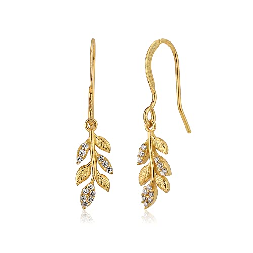 Image of Carlton London Women's Gold-Plated Leaf Shaped Drop Earrings FJE3617