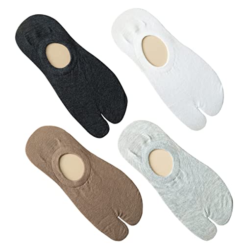 4pairs Breathable Two-finger Low Cut Ankle Socks Anti-slip Sports Boat Socks for All Activities Black White Coffee Light Gray Running and Everyday Wear