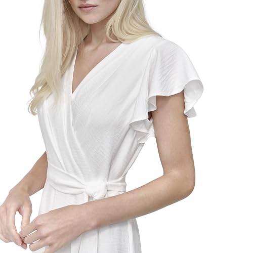 Image of DKNY Women's Flutter Sleeve Tie Fit & Flare Midi Dress
