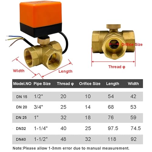 Válvula de bola eléctrica de 3 vías DN25 24VDC tipo L para automatización de calefacción 3