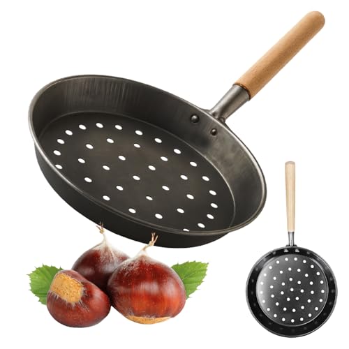 Crisalide® Padella Arrosticastagne Ø 26 cm in Lamiera a Freddo con Manico in Legno – Ideale per Caldarroste, Fuoco Vivo e Fornelli a Gas – Antiaderente, Forata per Cottura Perfetta delle Castagne