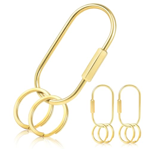 CooBigo 3 Pack Gold Brass Key Ring Screw Lock Key Organizer with 6 Keyrings Carabiner Keychain Clip for Car Keys Purse Bag Charms Luggage Tags Accessories