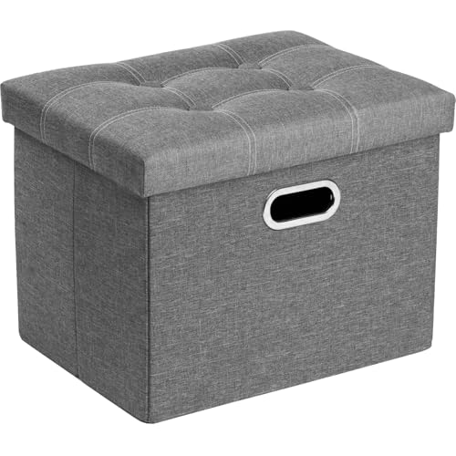 COSYLAND Puff Almacenaje 40L, Banco Almacenaje, Capacidad de Carga 200 kg, Tapizado Lino, Baúl para Dormitorio, Salón, Entrada, Juguetes, Organizador Multifuncional, Plegable, Gris, 43x33x33cm