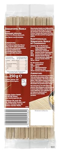 Bamboo Garden - Süßkartoffel Nudeln | Breite Nudeln mit einer feinen Note von Süßkartoffel | Ideal für würzige Saucen, pikante Wok-Gerichte | Schnell zubereitet | 250 g im Beutel (Packung mit 5)
