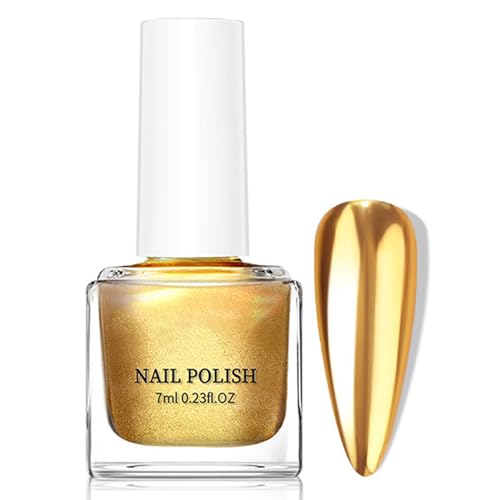 Gold Spiegel Nagellack - 7ML Metall Nail Polish, Spiegelnagellack Effekt Schnelltrocknend...