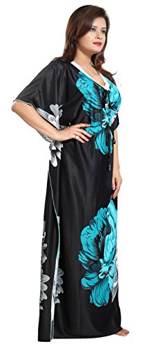 Image of Noty Women's Kaftan Nighty | Serena Fabric | Floral Print Maxi | Short Sleeves | V Shaped Neck