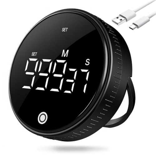 Image of HASTHIP Digital Kitchen Timer, Large LED Display Magnetic Manual Rotating Countdown & Stopwatch Timer (999 MIN), 70-80 db Loud Volume, 3 Adjustment Modes (Rotation /Key /Touch), for Cooking, Baking