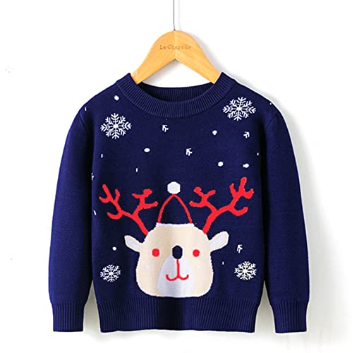 Kids Knitted Tops Toddler Boys Girls Christmas Cartoon Sweater Long Sleeve Warm Knitted Pullover (Navy, 3-4 Years)2