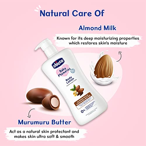 Image of Chicco Baby Moments Body Lotion for Babies, 650ml | Almond Milk & Murumuru Butter | Quick Absorb Formula with Natural Ingredients for Ultra Soft Skin | Dermatologically Tested | Parabens & Phenoxyethanol Free