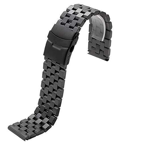 Stainless Steel Watch Band with Double Buckles Deployment Clasp 5 Rows Metal Watch Strap Bracelet for Men Women 20mm Black