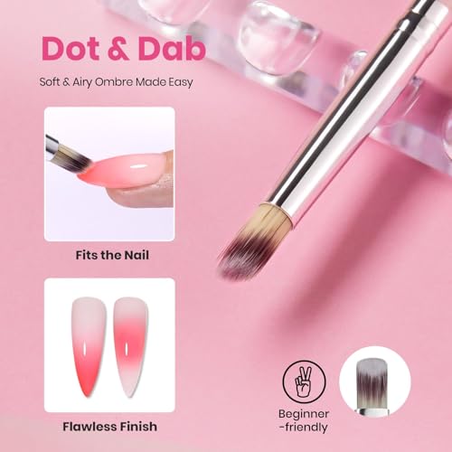 Image of Beetles Blooming Gel and Nail Art Brushes Set - Ombre Nail Brush Gradient Stipple Clean Up Fingernail Art Pens and Silicone Dotting Tool for Gel Polish Marble Blush Chrome DIY Manicure Designs