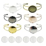 DUGYIRS 6 Stück Armband Lünette Tablett Leere Manschetten Armreifen mit 6 Stück Klare Cabochon Glas Kuppel für DIY Schmuckherstellung Frauen Geschenke
