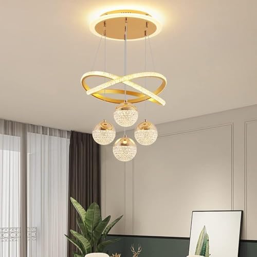EKROTOK Luminária Pendente de LED, Lustre de LED Pendente Com 4 Bolas, Luminária de Teto com 3 Cores Claras para Sala de Jantar, Cozinha, Ilha, Sala de Estar, Quarto (85-265V)