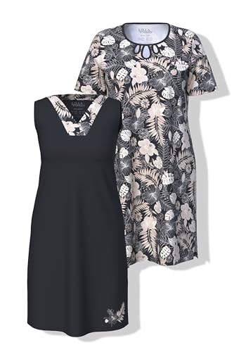 Ulla Popken Women's 2 pcs Bigshirts, Palmes Spring, schwarz, 54-56