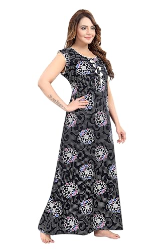 Image of Women's Cotton Free Size Nighty Maxi Dress - Sleeveless Long Floral Printed Night Gown | Soft Breathable Lounge Wear | Full Length Comfortable House Dress