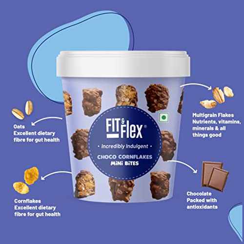 Image of Fit & Flex Choco Cornflakes Mini Bites with Oat Rich Multigrain, High Fibre and High Protein, No Artificial Colours & Flavours Granola Bars - As Seen on Shark Tank India - 70 g (Pack of 1)