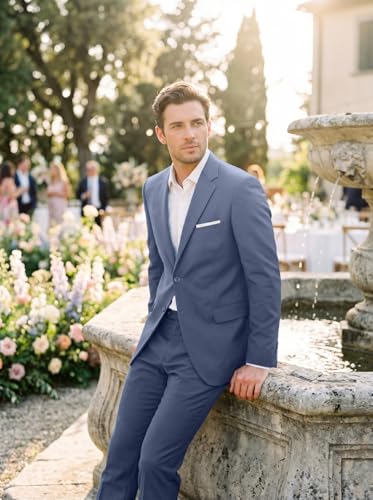 Image of Mens 2 Piece Suit Slim 2 Button Prom Suit Jacket Pants Tuxedo Set