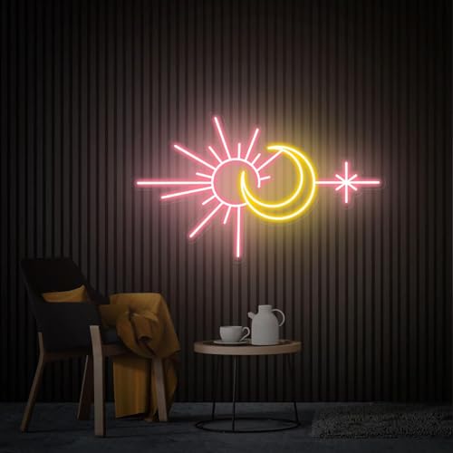 Image of Custom Sun and Moon Neon Sign for Wall Decor Personalized Sunshine Neon Decor for Bedroom Living Room Meditation Studio Boho Room Aesthetic Wall Art Decoration