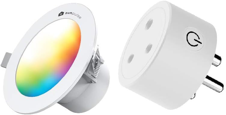 zunpulse Combo of WiFi Enabled Round 16A 220V-250V Smart Plug and WiFi Smart LED Downlight | 9W |16 Million Colours | 135cm