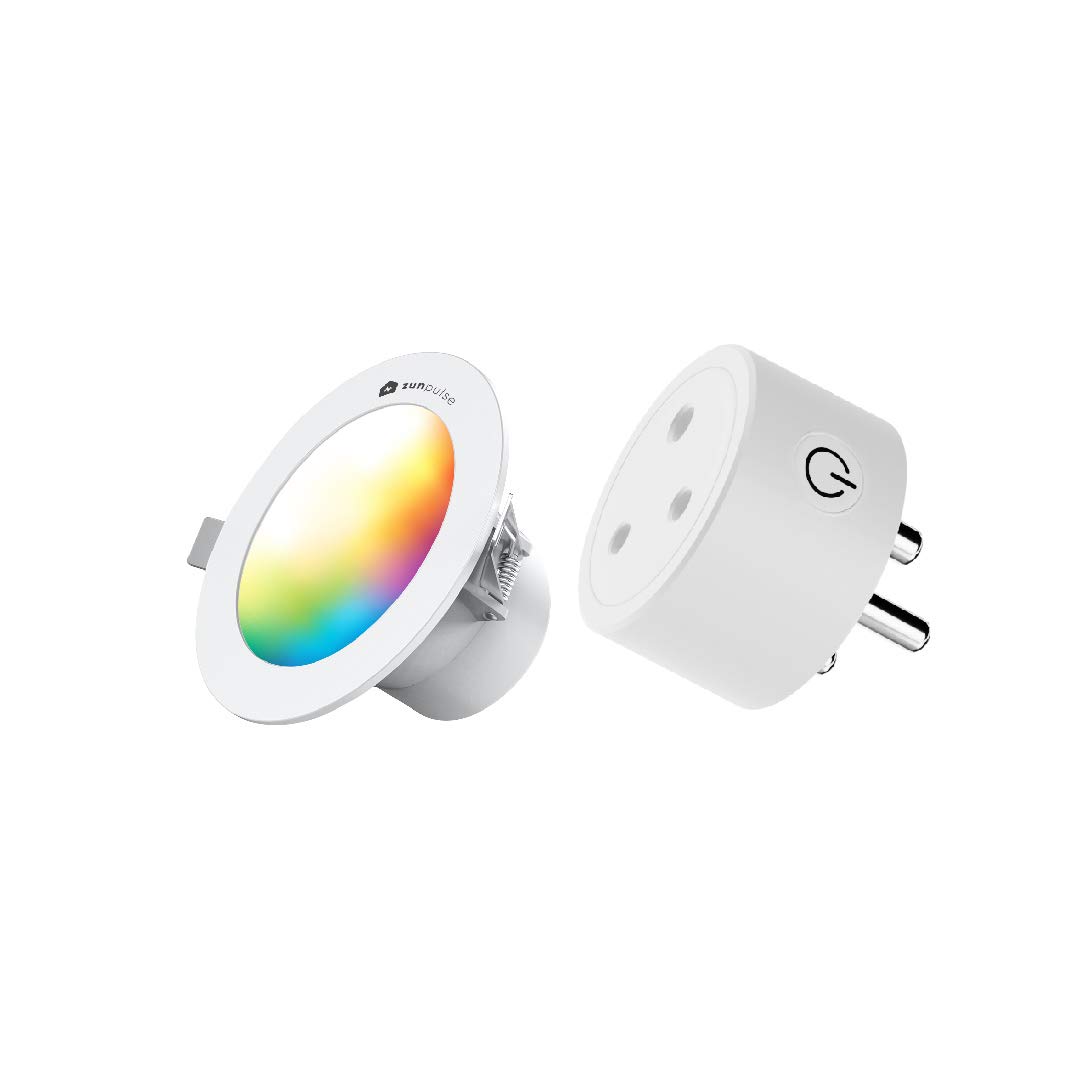 zunpulse Combo of WiFi Enabled Round 16A 220V-250V Smart Plug and WiFi Smart LED Downlight | 9W |16 Million Colours | 135cm