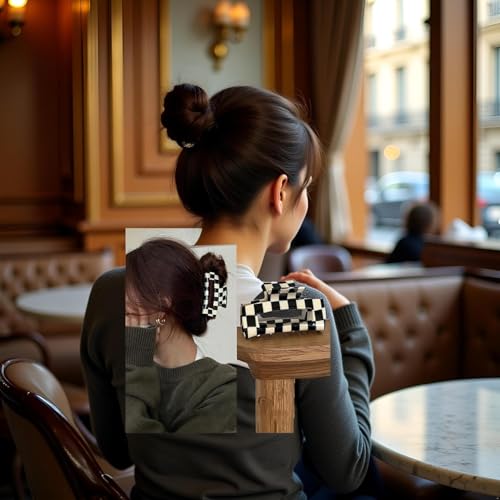 2 Piezas Pinzas Cuadradas de Diseño Ajedrez en Carey, Clips de Pelo Grandes para Mujeres y Niñas miniatura 4