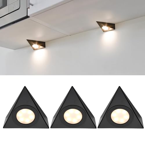 Image of National Lighting Colour Changing (CCT) 2.5W LED Under Cabinet Light - Triangle Design LED Kitchen/Under Cabinet Light in a 200LM | Matt Black [3000K Warm White or 4000K Cool White] 3 Pack