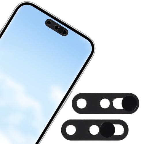 Fukaisu 2pcs Front Camera Covers for iPhone 17/17p/17pm/16/15/14p, Ultra Thin Selfie Phone Webcam Cover Slide Front Camera Privacy Protector with Strong Adhesion No Face ID Interference (Black)