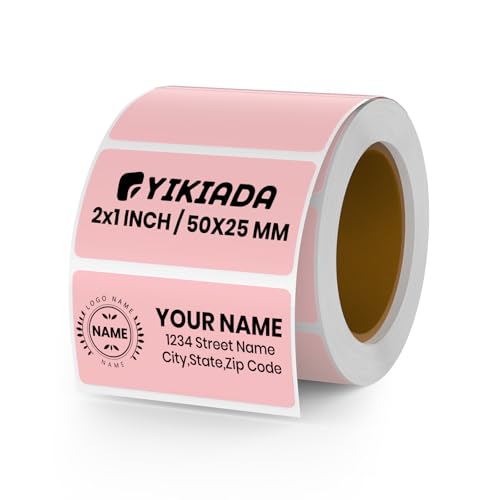 YIKIADA Pink Direct - Etiquetas térmicas de vinilo autoadhesivas rectangulares de 1 x 2 pulgadas, rollo impermeable para impresora, etiqueta de nombre para código QR, dirección de oficina, 500