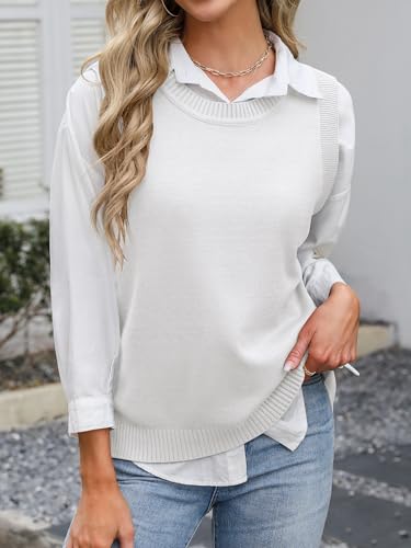 Image of ANRABESS Womens Sweater Vest Summer Sleeveless Crewneck Ribbed Knit Side Button Loose Pullover Tank Tops 2026 Fall Outfits