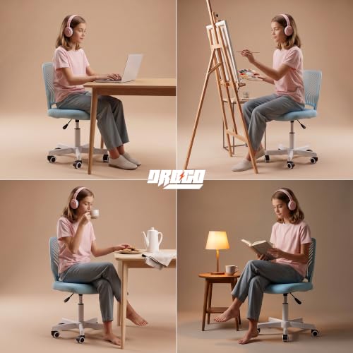 Image of DROGO Nova Ergonomic Office Chair, Armless Mesh Desk Chair with Breathable Backrest & Height Adjustable Seat, Soft Cushioned Computer Chair for Home, Study & Bedroom, 1 Year Warranty (Blue)
