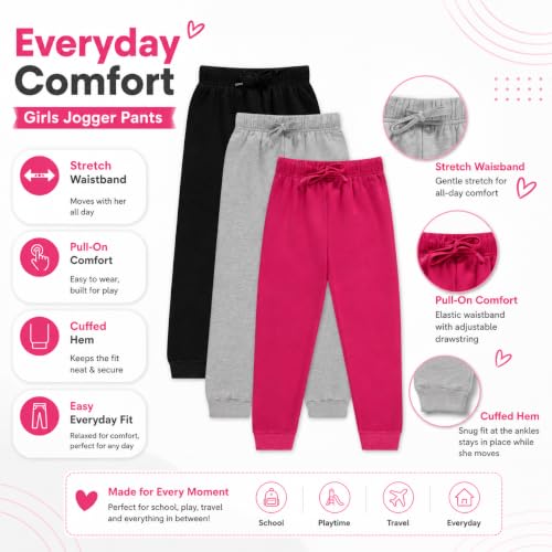 Image of BTween Kids Girls Fashion Stretch Waist Ultra Soft Jogger Pants Set 3 Pack Bundle