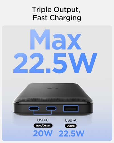 Image of Spigen ArcPack 10000mAh Power Bank, PD3.0, Fast Charging, 22.5W Max Output, 2 Type-C Ports, 1 USB-A Port - (ABS+PC, Black) (Black, PA2301)