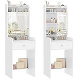 TEENFON Vanity Desk, Small Vanity with LED Lights, Makeup Vanity with Mirror for Bedrooms,Makeup Vanity Desk with 1 Drawers and 6 Shelves for Women and Girls, White