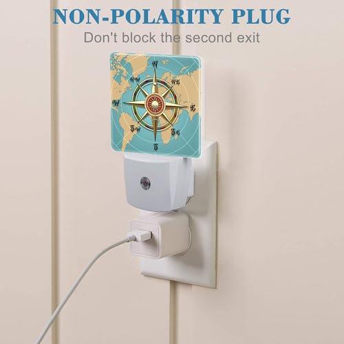Image of Plug in Night Lights Classic Vintage Nautical Wind Compass Night Light with Dusk to Dawn Sensor Night Light for Kid Girls Boys Women Room Decor, Hallway, Kitchen, Bathroom, Nursery, Stairs