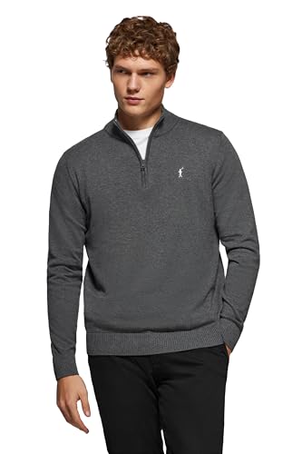 Polo Club Jersey con Cierre de Media Cremallera y Cuello Alto   Jersei con Logo Bordado para Hombre   Suéter Manga Larga 100% algodón
