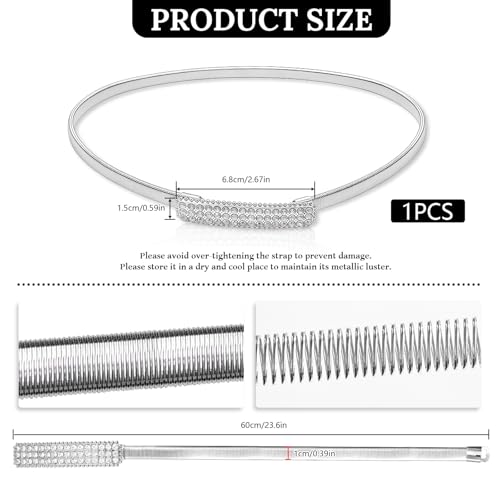 Women's Silver Rhinestone Waist Chain Belt - Adjustable Elastic Metal Belt For Dresses - Shiny Bridal Belt Or Casual Stretch Waistband For Women2
