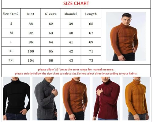 Men's Turtleneck Long Sleeve Sweater High Neck Top Slim Fit Chunky Knit Roll Neck Pullover Sweaters2