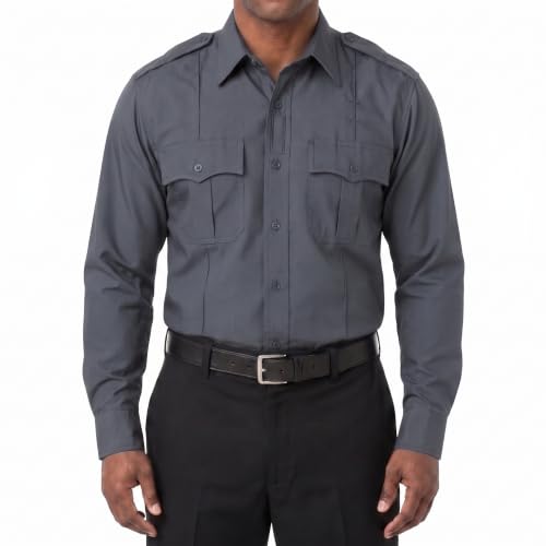 Image of First Class 100% Polyester Short & Long Sleeve Zippered Uniform Shirt 4 Pocket Hidden, Law Enforcement BDU Zipper Closure.